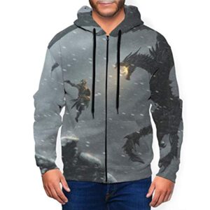 THE ELDER SCROLLS Hoodies - Skyrim Dragonborn Grey Zip Up Drawstring Hoodie with Pocket