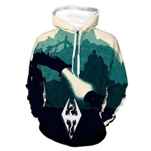 THE ELDER SCROLLS Hoodies - Skyrim Hoodie Skyrim Symbol Dragon 3D Print Pullover Drawstring Hoodie