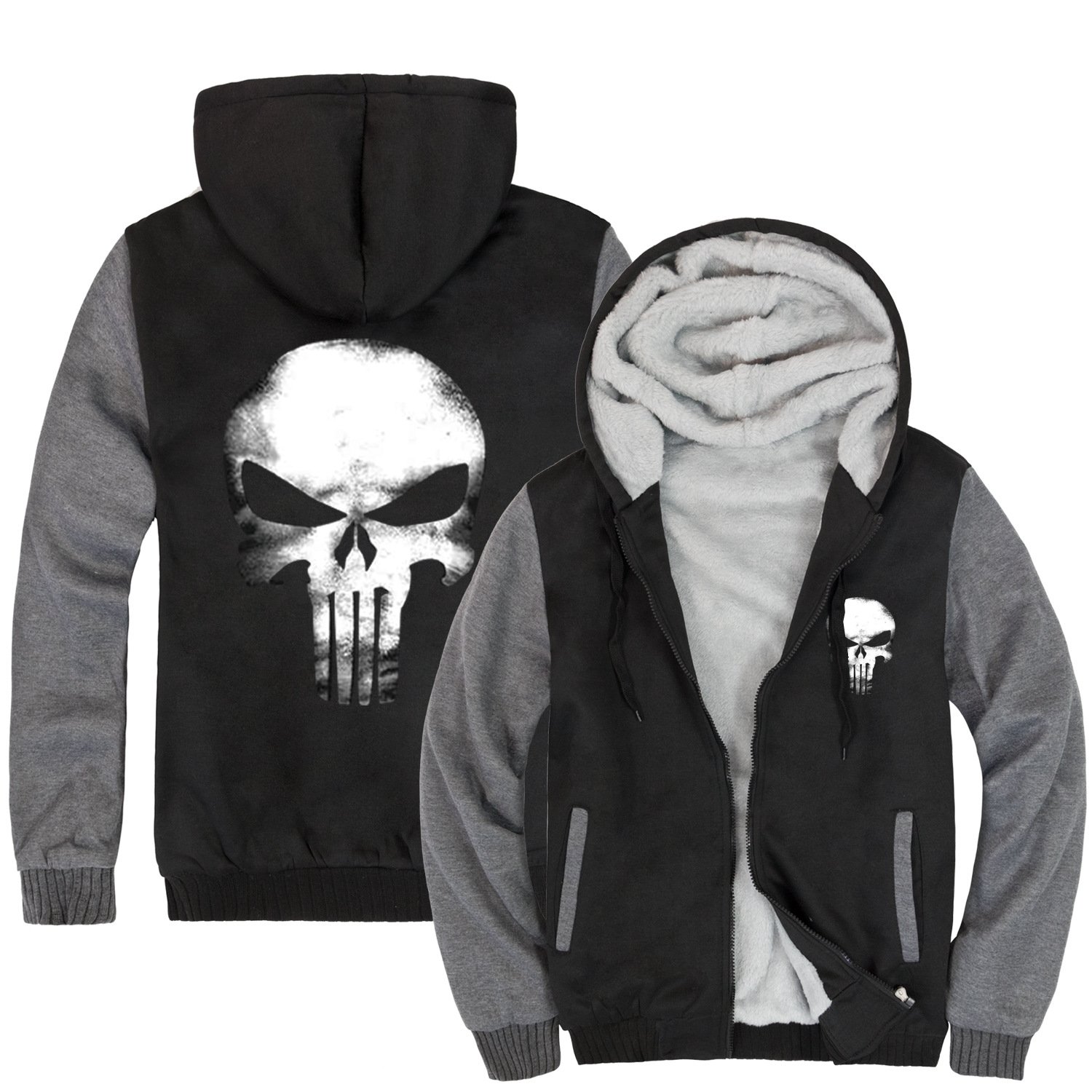 The Skeleton Man Jackets - Solid Color Skeleton Man Series Super Cool Fleece Jacket - Image 4