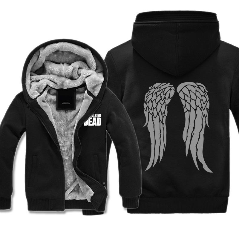 The Walking Dead Jackets - Solid Color The Walking Dead Movie Grey Wing Icon Fleece Jacket - Image 2