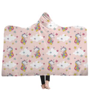 Unicorn Hooded Blankets - Unicorn Series Unicorn White Clouds Pink Fleece Hooded Blanket