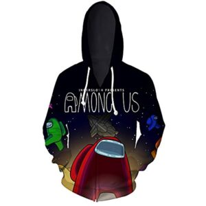 Video Game Among Us Hooded Jacket - 3D Print Black Drawstring Zip Up Hoodie