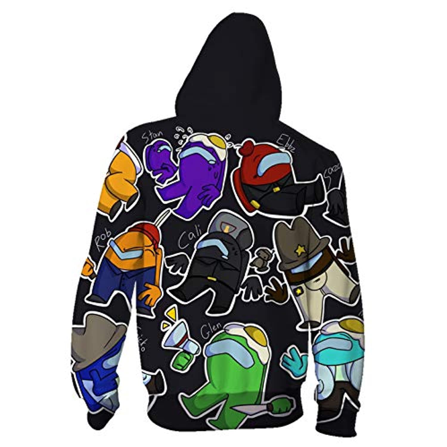 Video Game Among Us Hooded Jacket - 3D Print Black Drawstring Zip Up Hoodie - Image 2