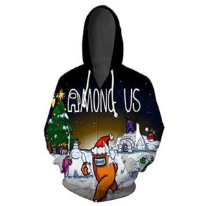 Video Game Among Us Hooded Jacket - 3D Print Christmas Drawstring Zip Up Hoodie