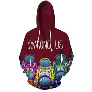 Video Game Among Us Hooded Jacket - 3D Print Red Drawstring Zip Up Hoodie