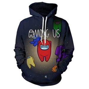 Video Game Among Us Hoodie - 3D Print Black Drawstring Pullover Sweatshirt with Pocket