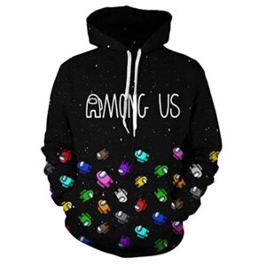 Video Game Among Us Hoodie - 3D Print Black Drawstring Pullover Sweatshirt with Pocket