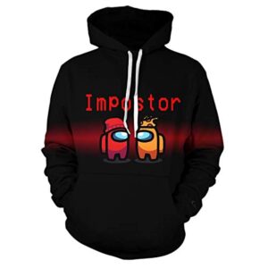 Video Game Among Us Hoodie - 3D Print Black Drawstring Pullover Sweatshirt with Pocket