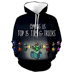 Video Game Among Us Hoodie - 3D Print Black Drawstring Pullover Sweatshirt with Pocket