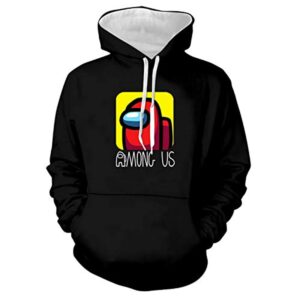 Video Game Among Us Hoodie - 3D Print Black Drawstring Pullover Sweatshirt with Pocket