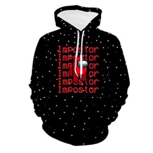 Video Game Among Us Hoodie - 3D Print Black Impostor Drawstring Pullover Hoodie