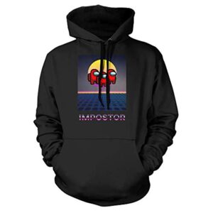 Video Game Among Us Hoodie - 3D Print Black Impostor Pullover Drawstring Hoodie