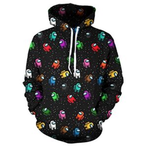 Video Game Among Us Hoodie - 3D Print Black String Pullover Hoodie