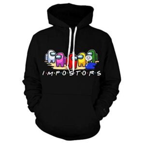Video Game Among Us Hoodie - 3D Print Black String Pullover Hoodie