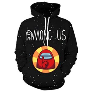 Video Game Among Us Hoodie - 3D Print Black String Pullover Hoodie