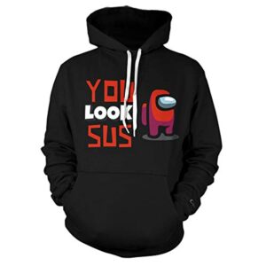 Video Game Among Us Hoodie - 3D Print Black YOU LOOK SUS String Pullover Hoodie