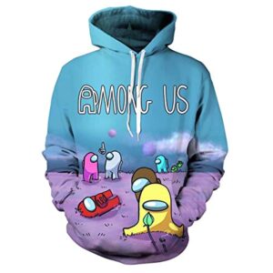 Video Game Among Us Hoodie -  3D Print Blue Casual Pullover Drawstring Hoodie