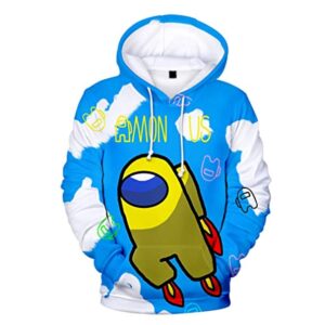 Video Game Among Us Hoodie -  3D Print Blue Sky Casual Pullover Drawstring Hoodie
