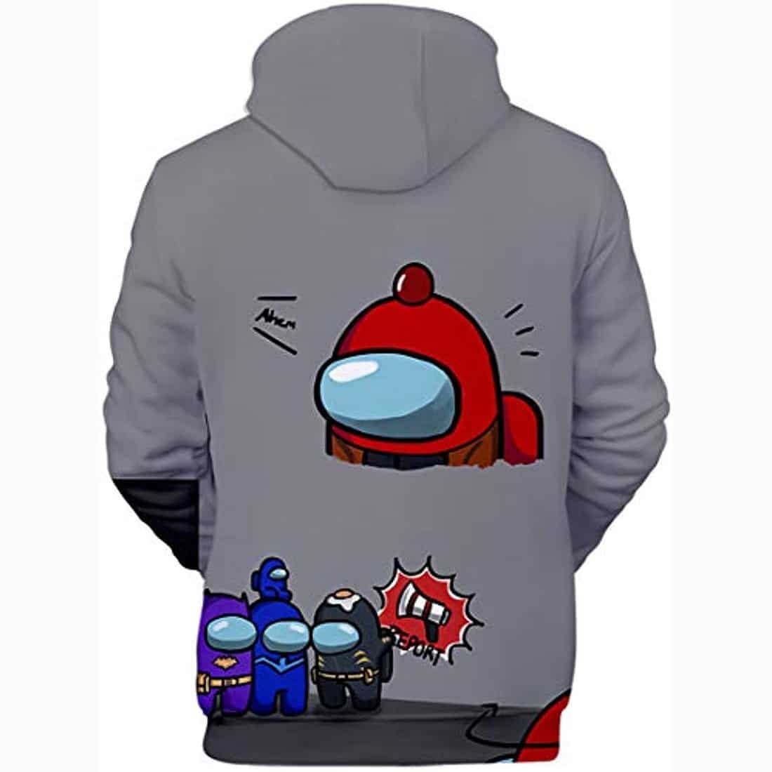 Video Game Among Us Hoodie - 3D Print Gray Drawstring Pullover Sweater with Pocket - Image 2