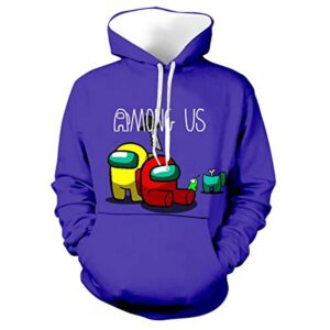 Video Game Among Us Hoodie - 3D Print Purple Drawstring Pullover Hoodie
