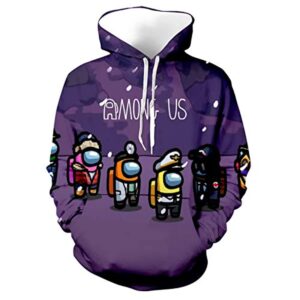 Video Game Among Us Hoodie - 3D Print Purple Drawstring Pullover Sweatshirt with Pocket