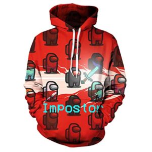 Video Game Among Us Hoodie - 3D Print Red Impostor String Pullover Hoodie
