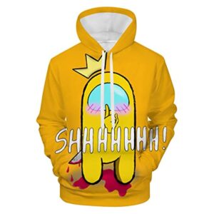 Video Game Among Us Hoodie - 3D Print Yellow Shhhhhh Drawstring Pullover Hoodie