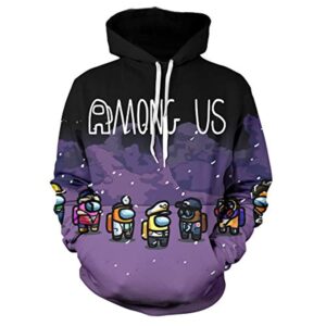 Video Game Among Us Hoodie - Cute 3D Print Purple String Pullover Hoodie