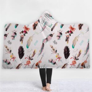 Watercolor Hooded Blankets - Watercolor birds Feather Icon Fleece Hooded Blanket