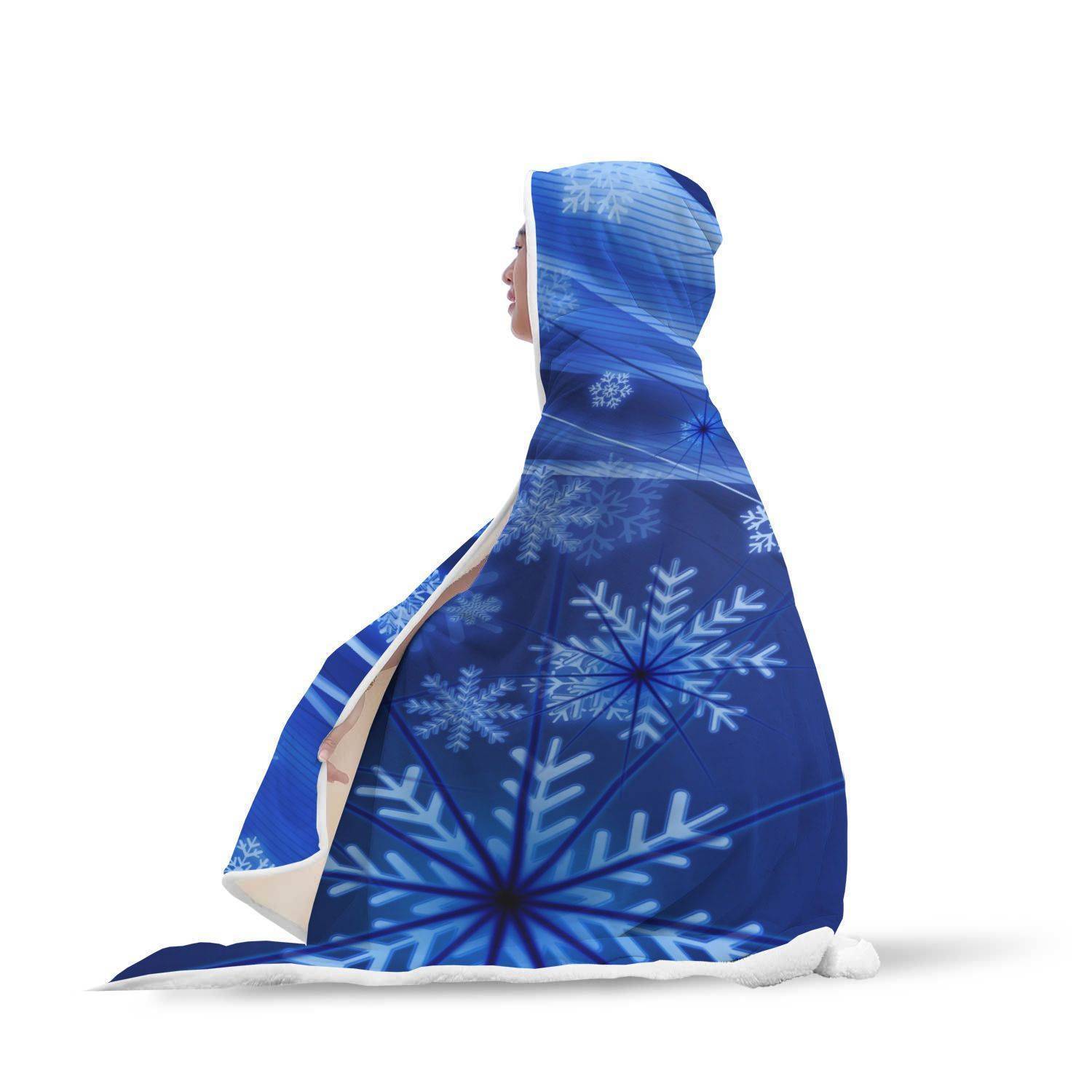 Winter Hooded Blanket - Big Snowflake Blue Blanket - Image 2