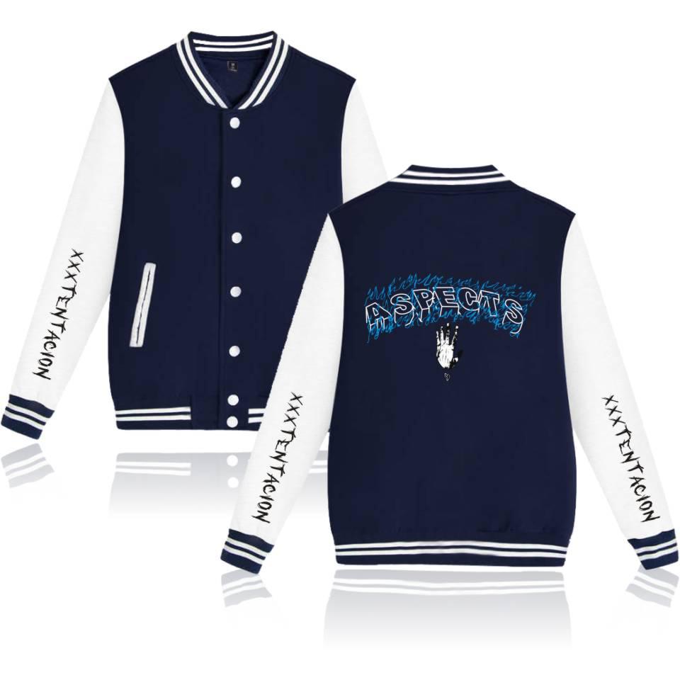 XXXTentacion Baseball Jackets - Solid Color Popular Rapper XXXTentacion ASPECTS Icon Baseball Jacket - Image 2